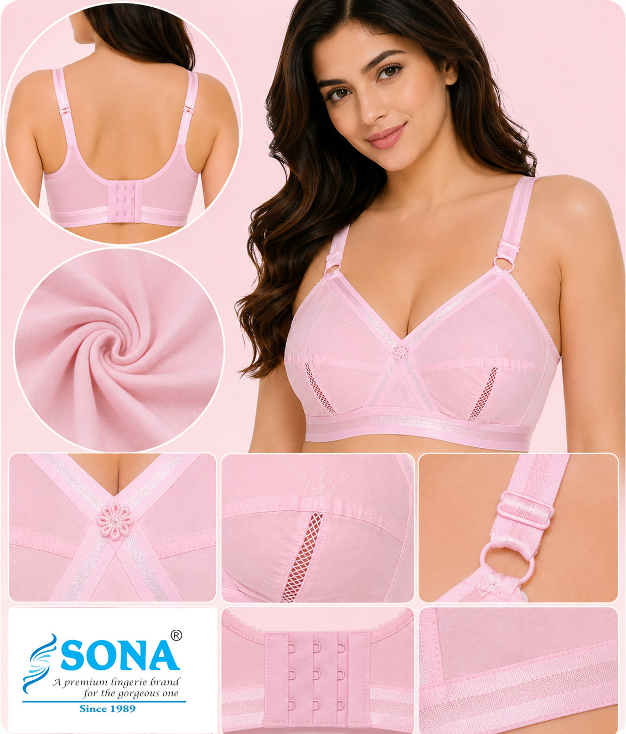 Image of SONA by PERFECTO Women's Perfecto Cotton Full Coverage Plus Size Non-Padded Wirefree Everyday Bra Women Full Coverage Non Padded Bra