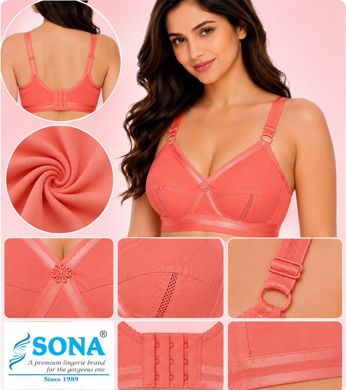 Image of SONA Women's Perfecto Cotton Full Coverage Plus Size Non-Padded Wirefree Everyday Bra Women Full Coverage Non Padded Bra