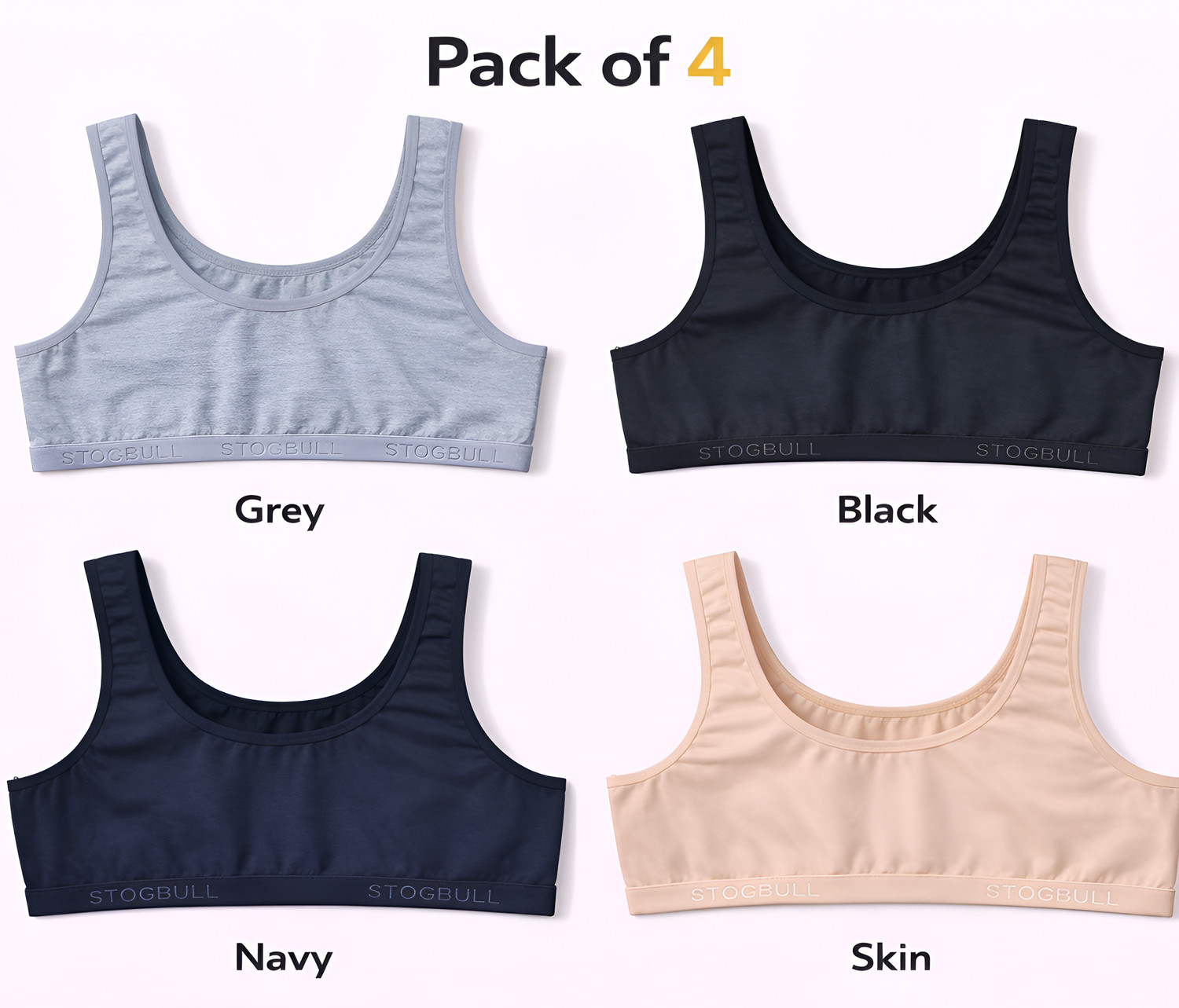 Image of STOGBULL Pack of 4 Women Sports Non Padded Bra (Multicolor)