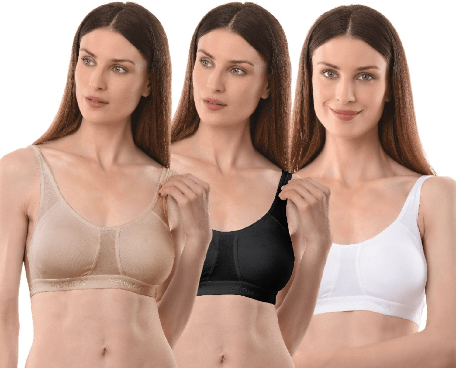 Image of Vanila B Cup Size Seamless & Comfortable Casual Slip On(Size 32, Pack of 3) Women Sports Non Padded Bra