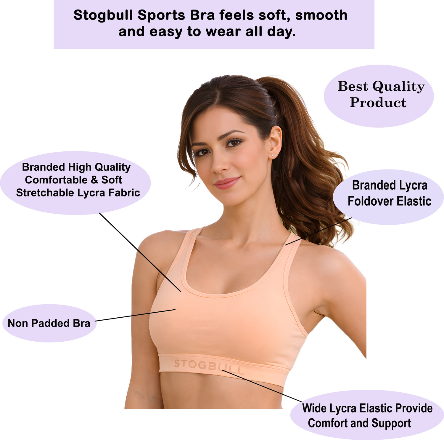 Image of STOGBULL Pack of 4 Women Sports Non Padded Bra (Multicolor)