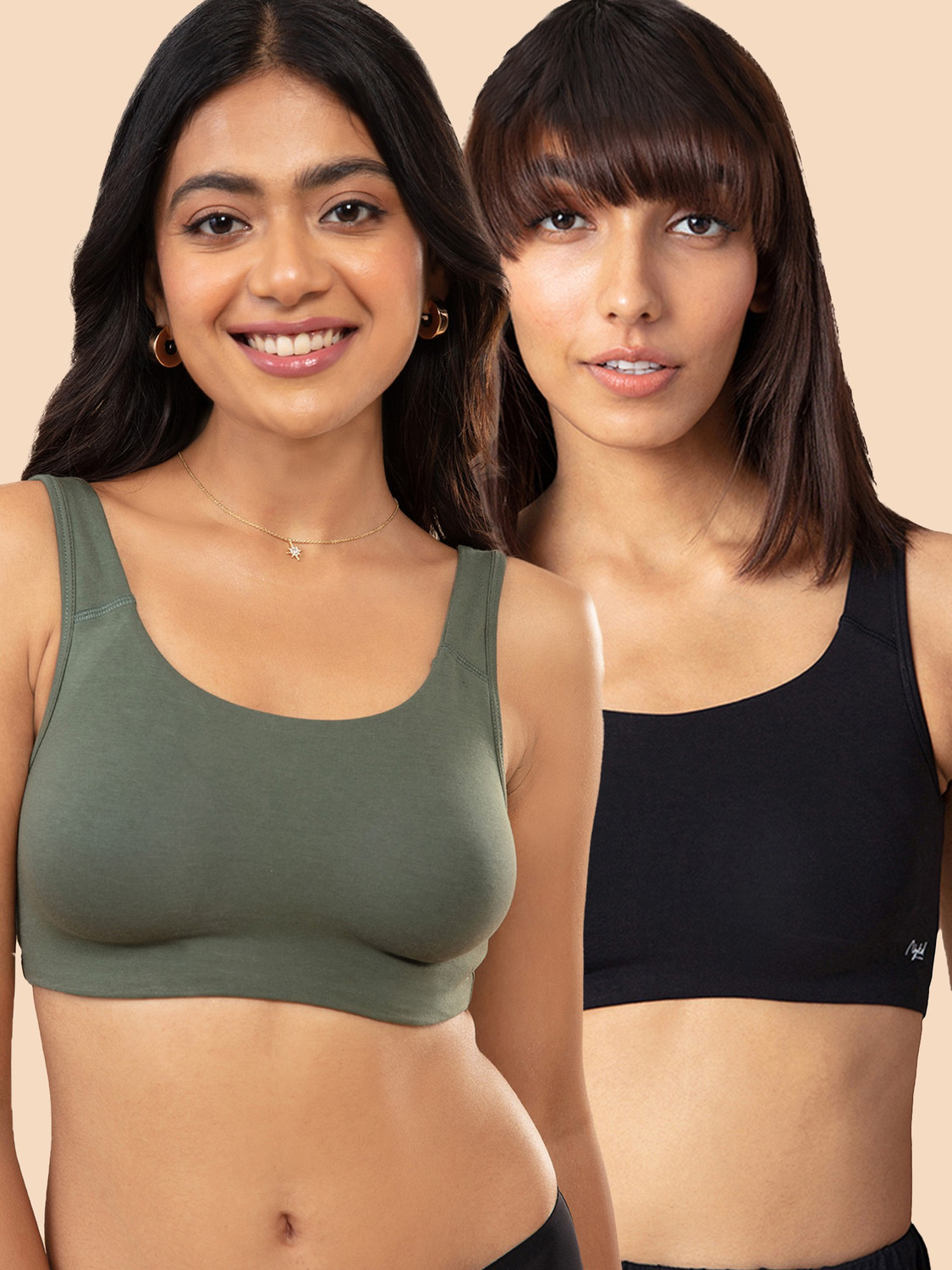 Image of Nykd Pack of 2 Everyday Slip-On Sports Bra-Wireless, Non-Padded, Full Coverage-NYB113 Women Sports Non Padded Bra