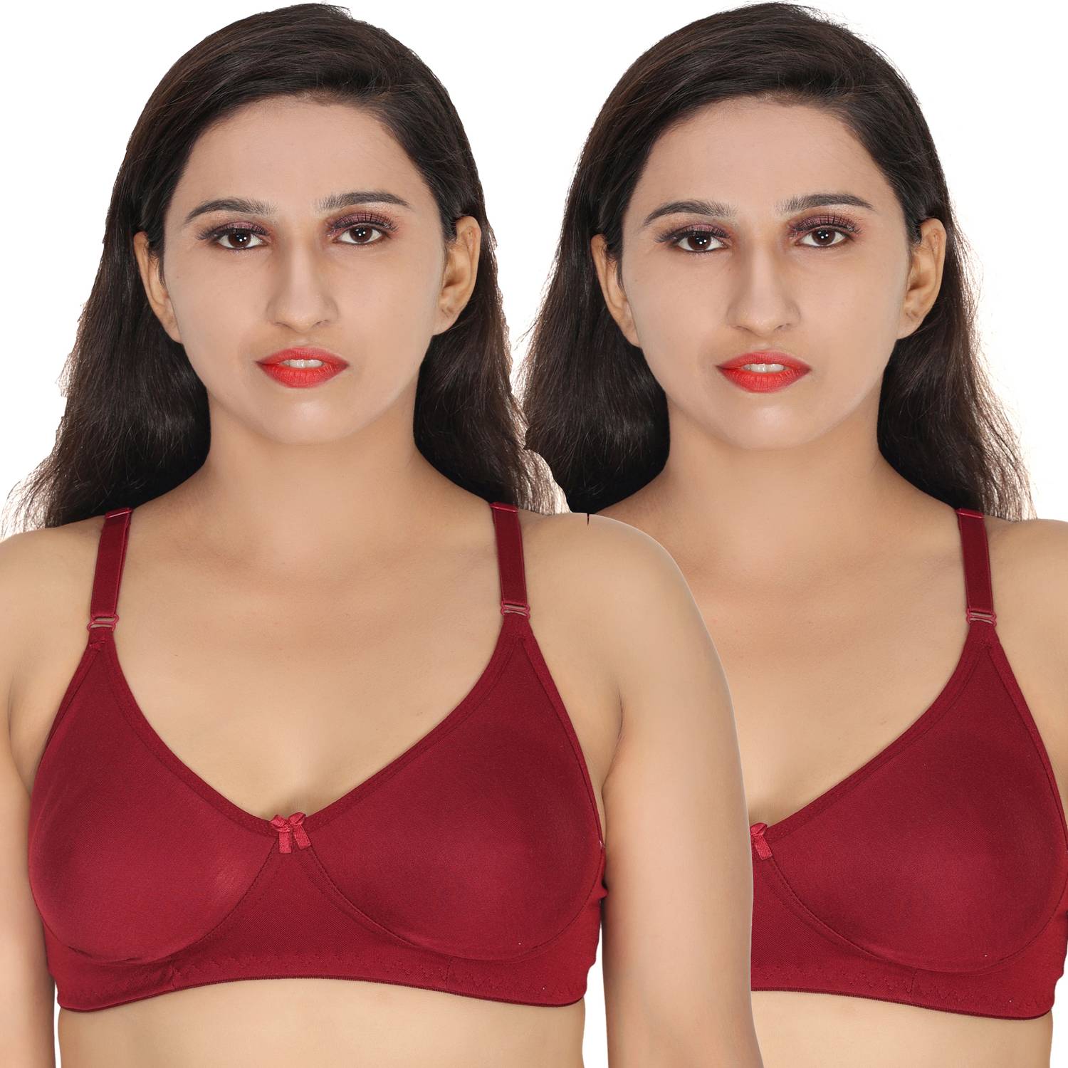 GLOWBODY MAROON MOLD MADHU BRA LYCRA COTTON PACK OF-2 Women Everyday Non Padded Bra