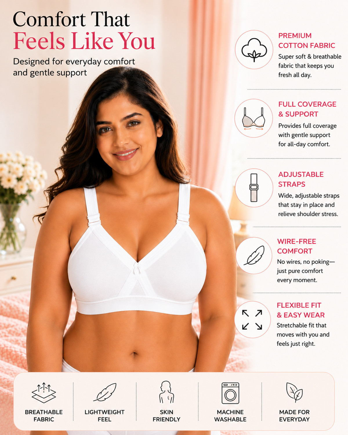 Image of SONA Women's Super Fit Cotton Full Coverage Non-Padded Non-Wired Everyday Bra Women Full Coverage Non Padded Bra