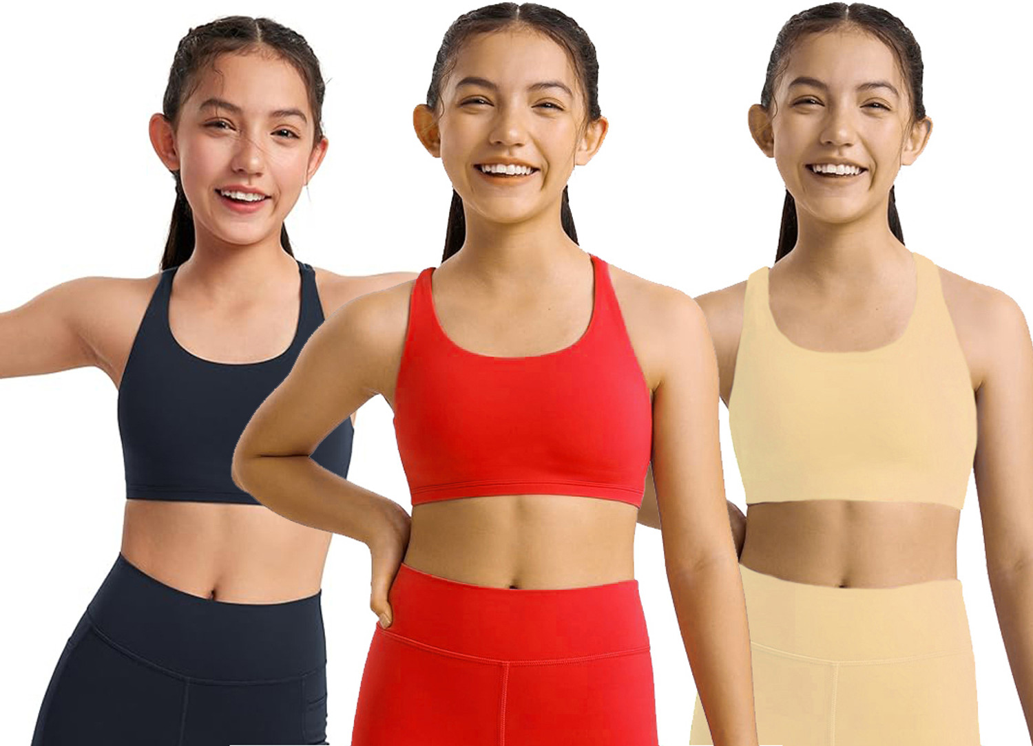 Image of BRAAFEE Pack of 3 Girls Non Padded fully stretchable High Coverage Bra (Multicolor) Girls Sports Non Padded Bra