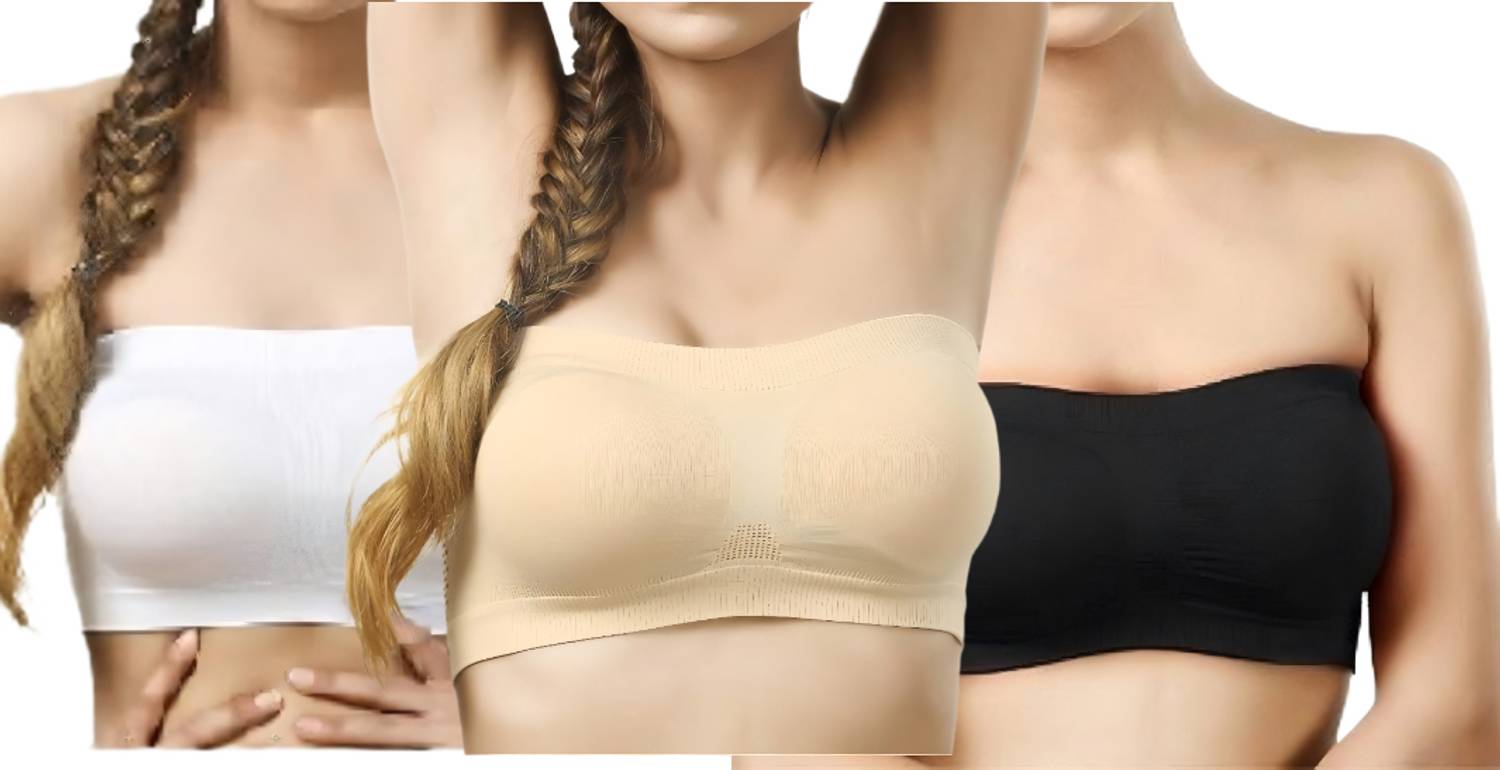 Amacart Women's/Girl's Seamless Tube Bra, Free Size(28 to 36), Pack of 3 Women Bandeau/Tube Non Padded Bra