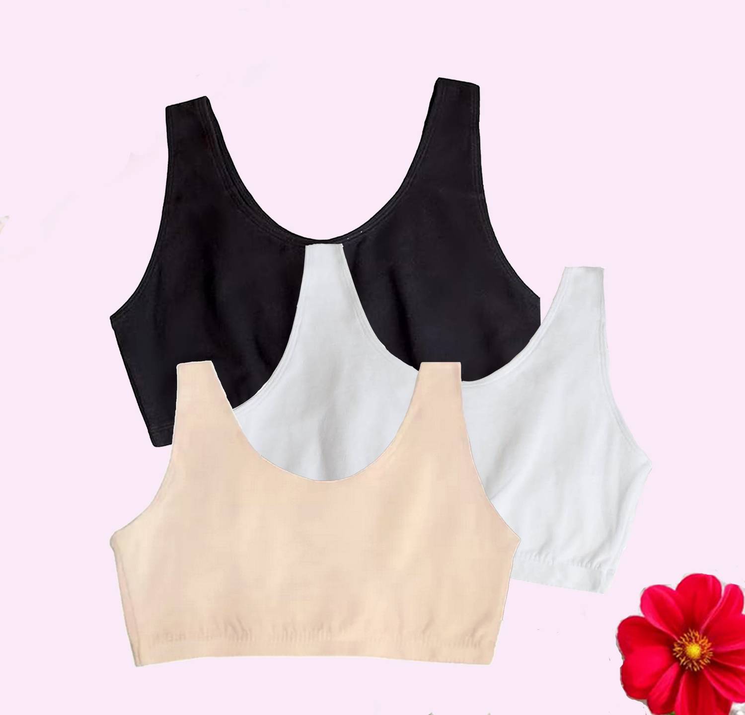 BRAABAA Pack of 3 Girls non padded beginner sports bra Girls Training/Beginners Non Padded Bra
