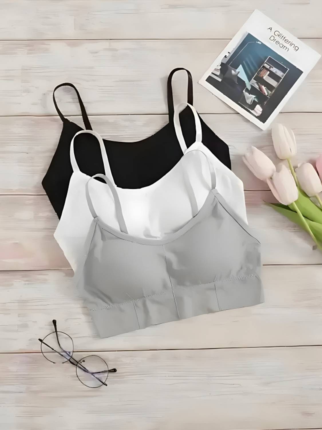 Crusila Women Bralette Lightly Padded Bra Pack of 3 - Image 1