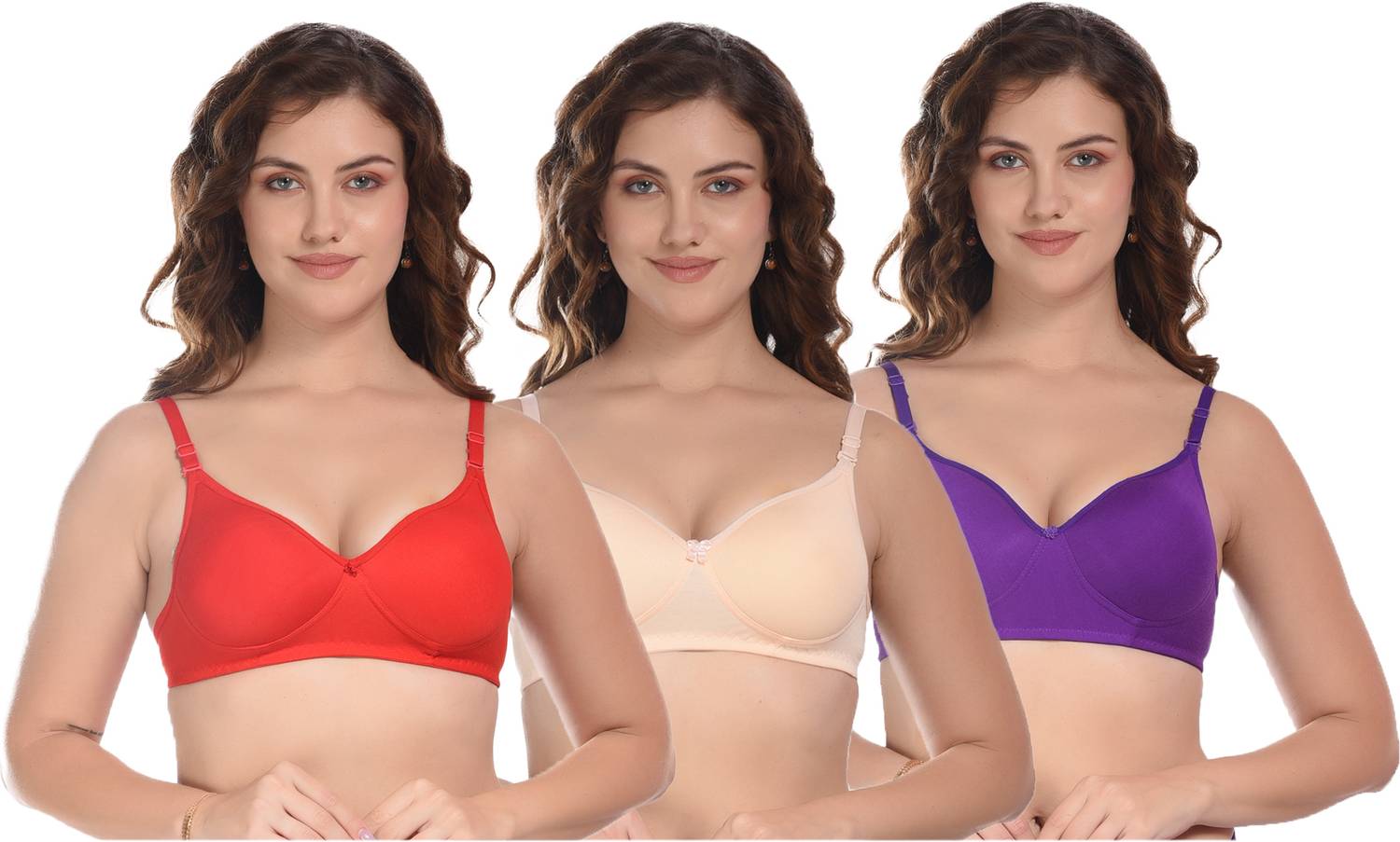 Bilqis Pack of 3 Women Full Coverage Non Padded Bra (Multicolor) Women Full Coverage Non Padded Bra