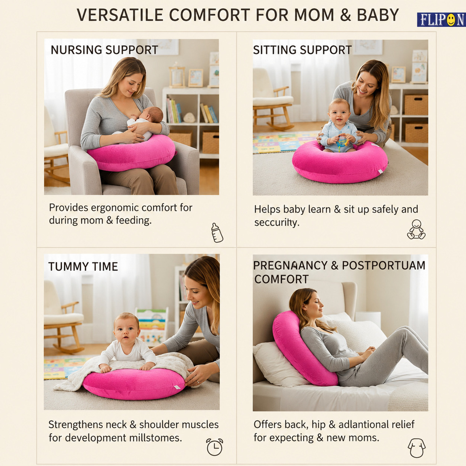 Image of Flipon Breastfeeding Pillow Specially Designed to Support Mothers During Feeding time Breastfeeding Pillow