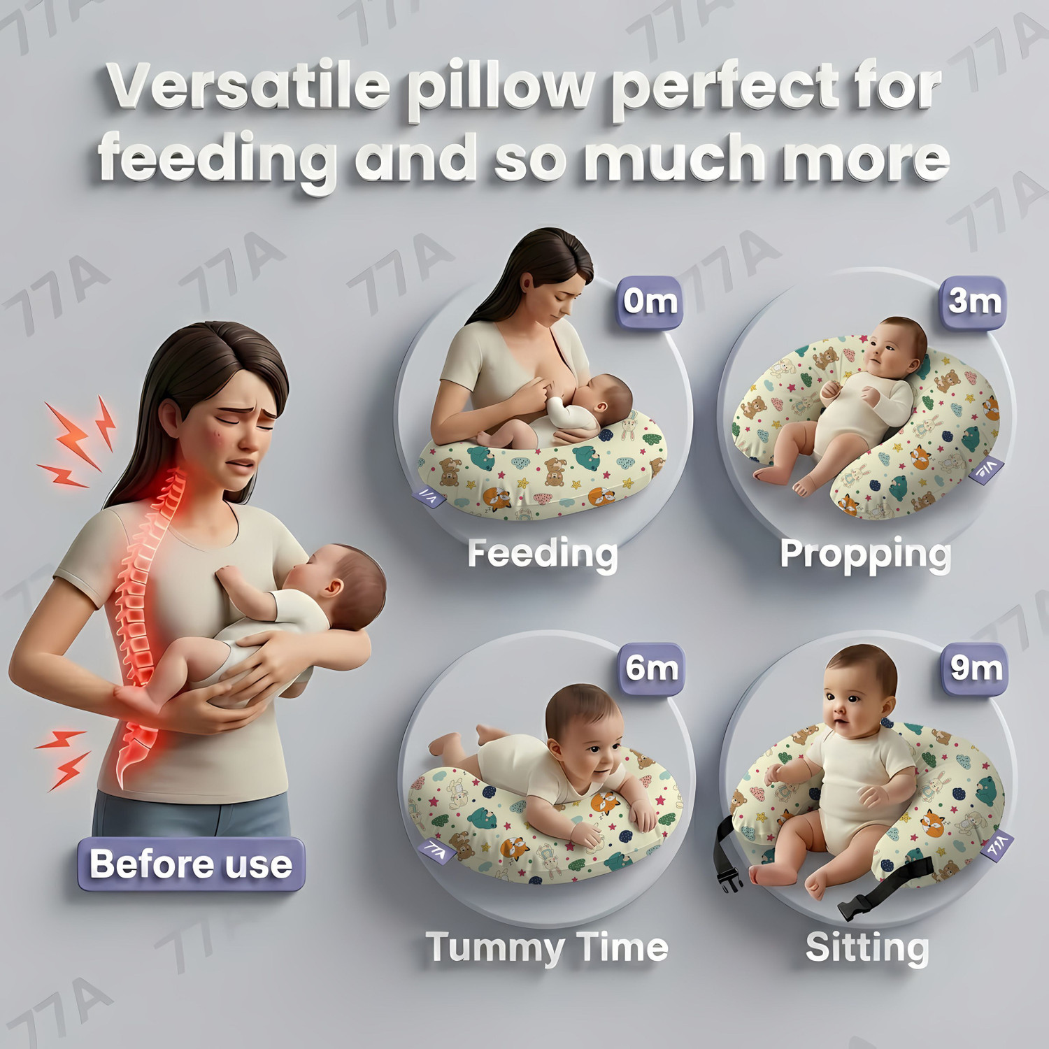 Image of 77A Baby Feeding & Tummy Time Pillow for Newborn | Nursing Support Cushion Breastfeeding Pillow