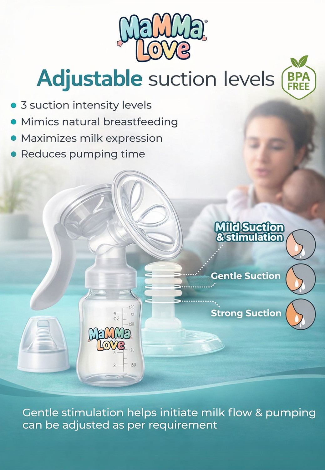 Image of Mamma Love Manual Breast Pump (Experience Sucking Nature) - Manual
