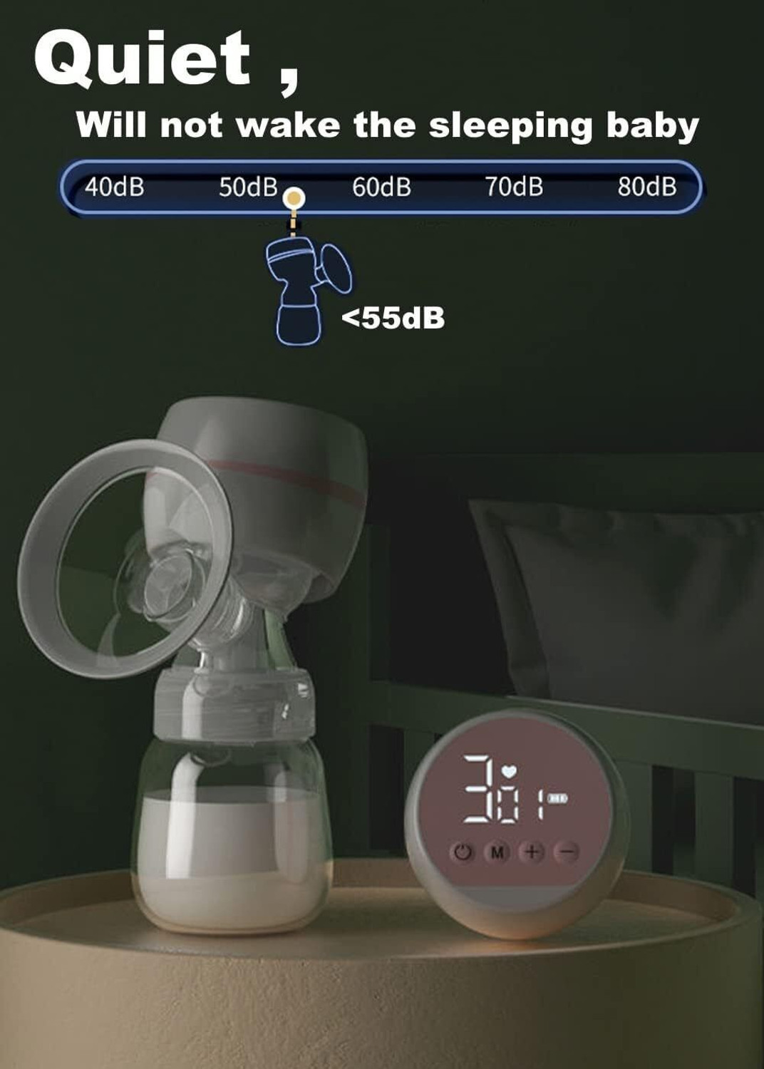 Image of Healvex Electric Breast Pump Portable Anti-Backflow, 3 Modes & 9 Levels LED Display - Electric