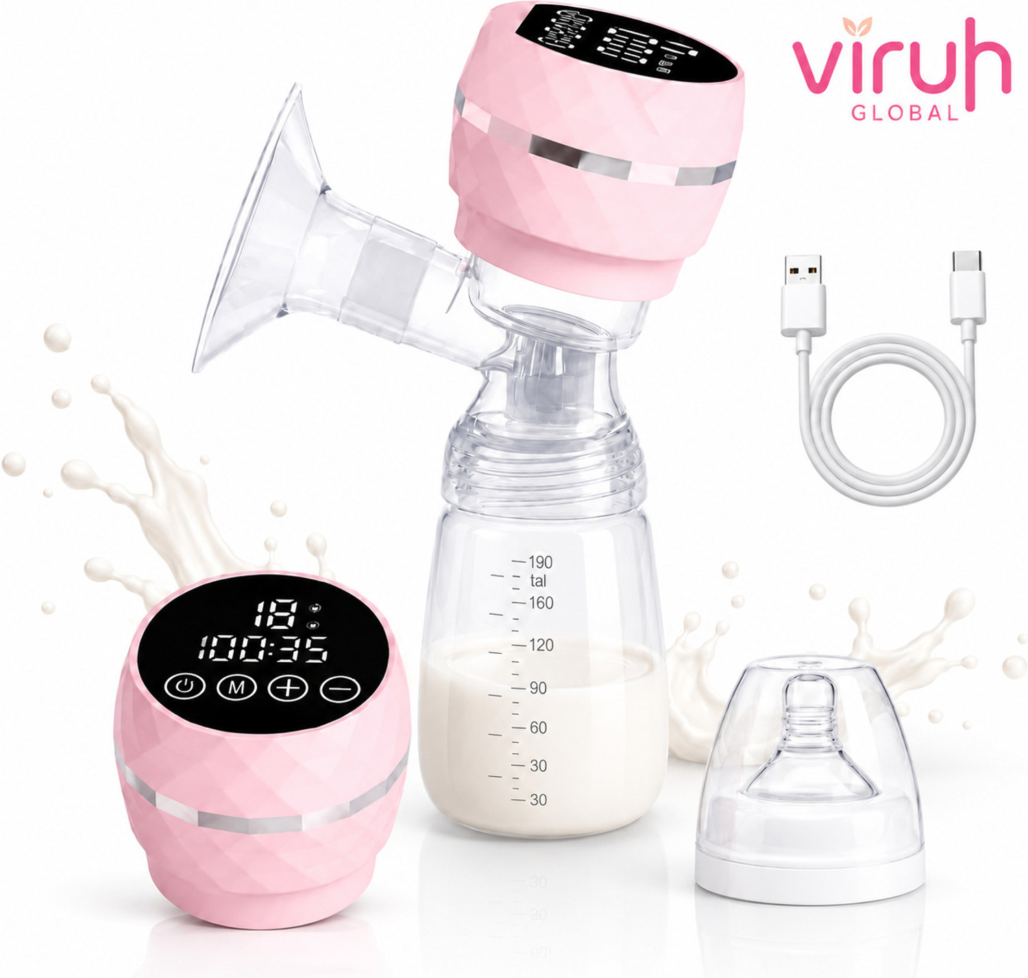 Image of VIRUH GLOBAL Electric Breast Pump Portable, USB Rechargeable,Automatic Breast Pump - Electric