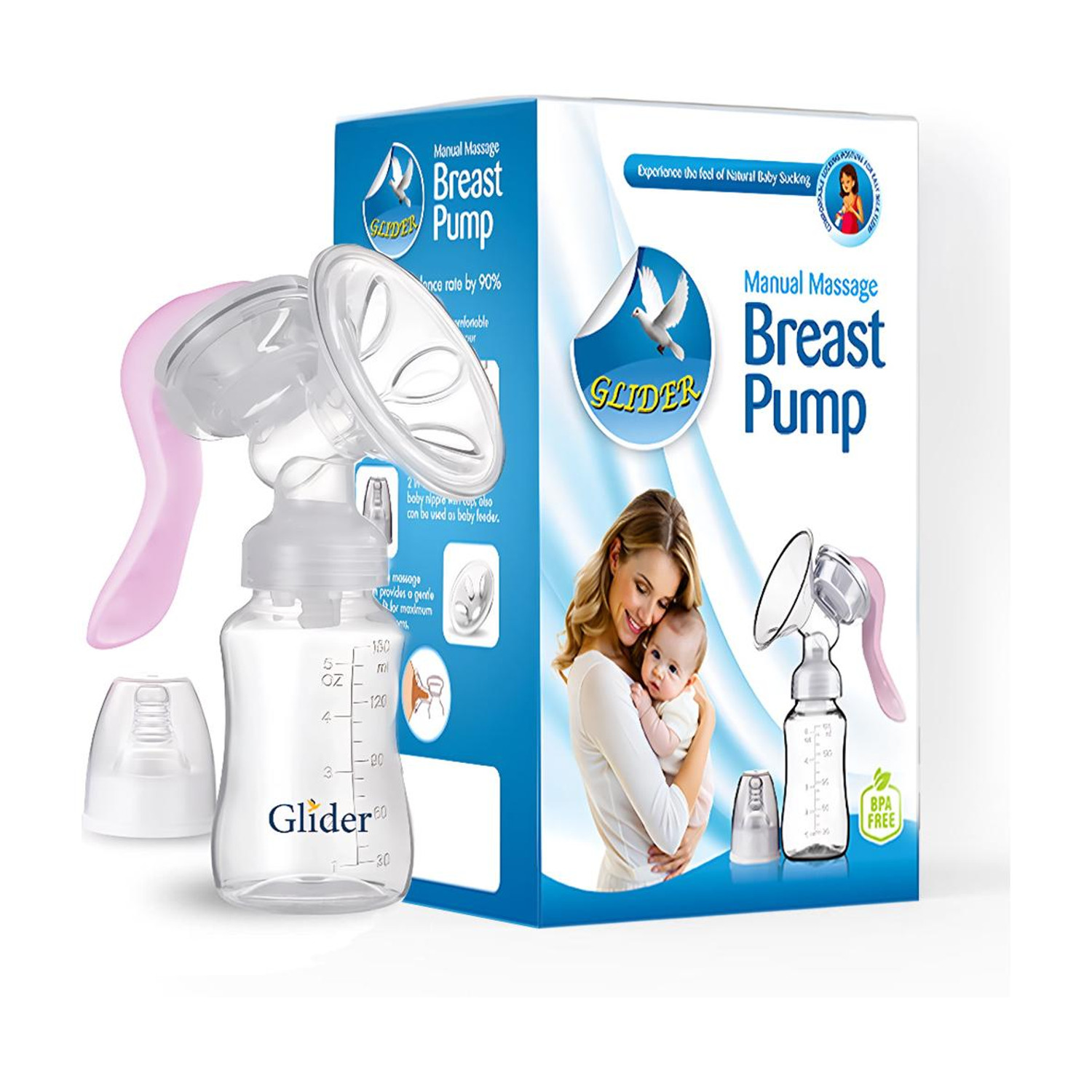 Image of GLIDER Manual Breast Pump | Silicone Cushion - Ultra Comfort & Quiet | BPA Free | 250ml - Manual