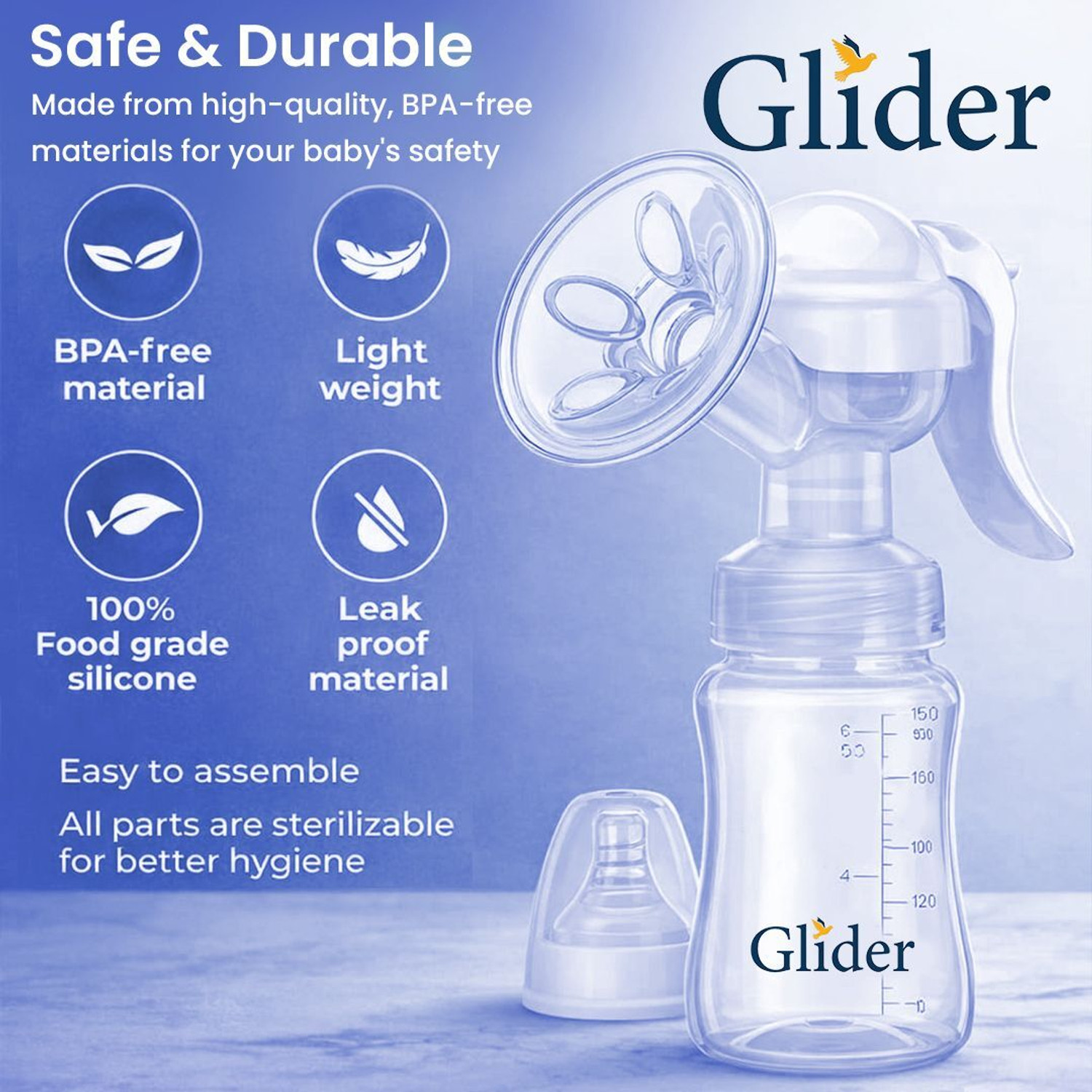 Image of GLIDER Manual Breast Pump | Silicone Cushion - Ultra Comfort & Quiet | BPA Free | 250ml - Manual