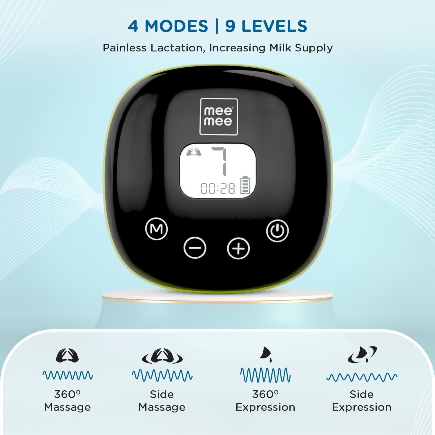 Image of MeeMee Advanced Digital Breast Pump with 3 Modes Massage Suction & Let-Down For Feeding - Electric