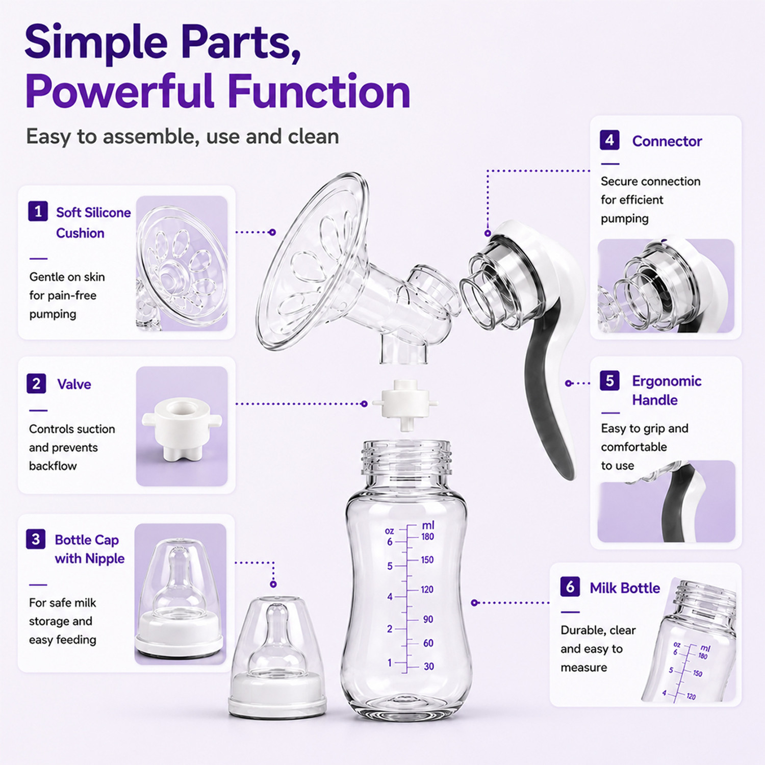 Image of BABYMOON Breast Pump Silicone Hand Breast Pump Breastfeeding Food Grade BPA Portable Milk Collector Milk Storage Bottle - Manual