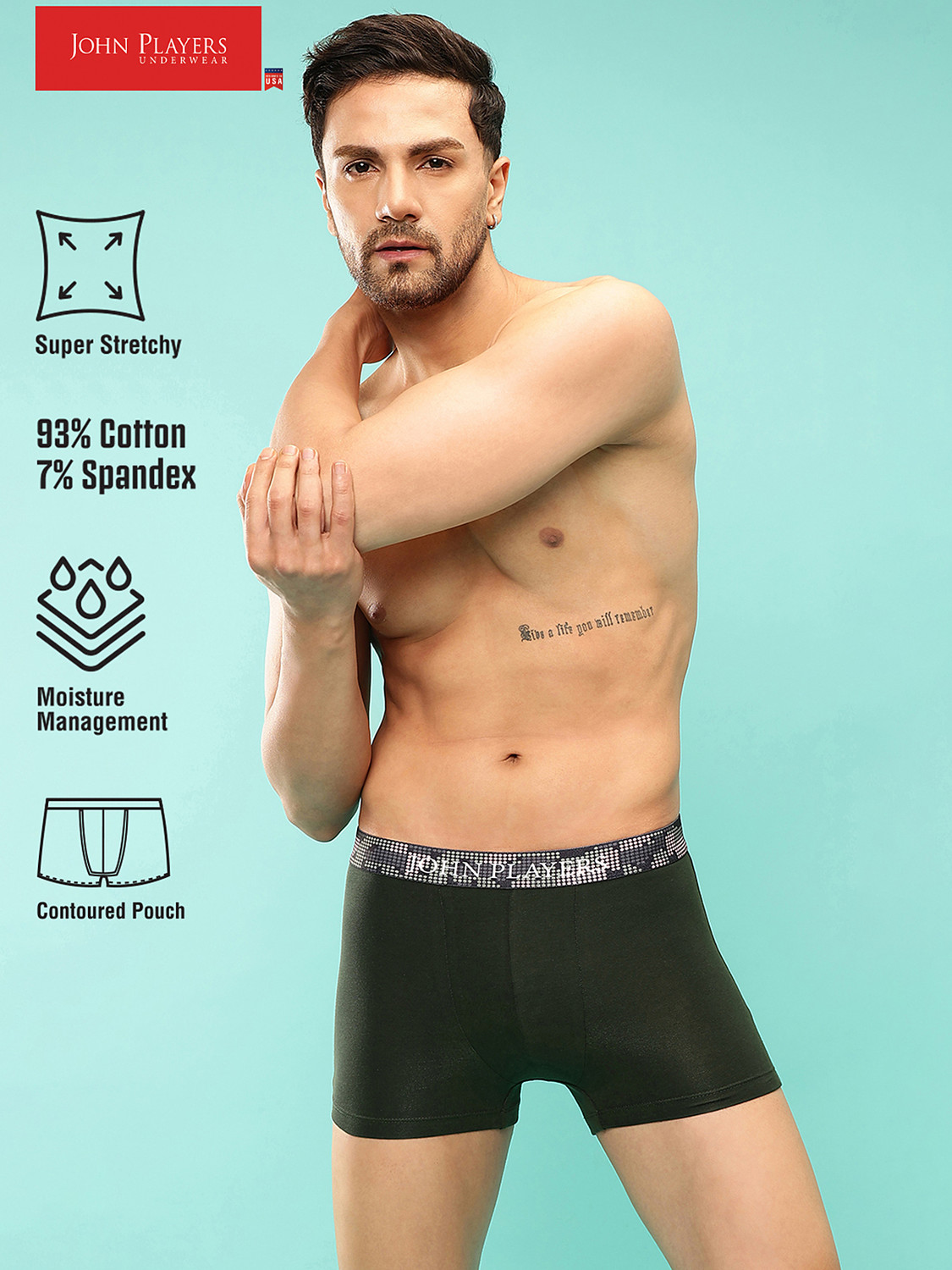 Image of John Players Men Contoured Crotch Cotton Fabric (Green) Brief