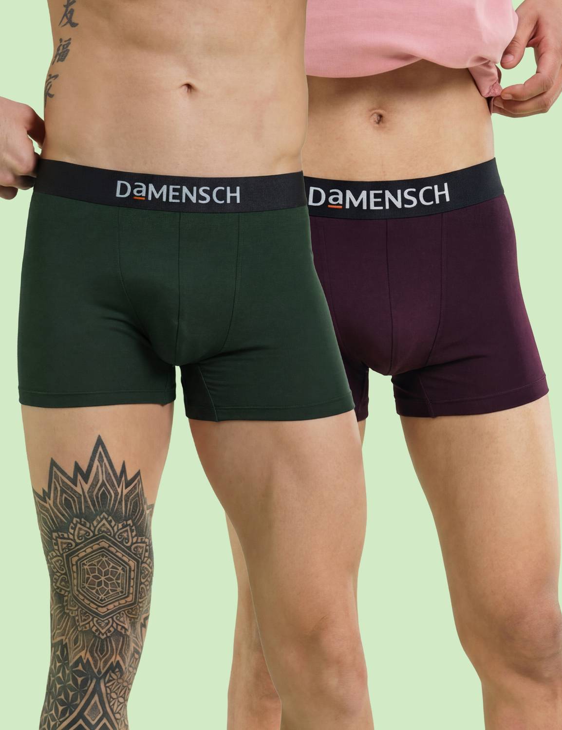 Damensch Pack of 2 Feel Mint Cotton Anti-Bacterial Solid Men Trun