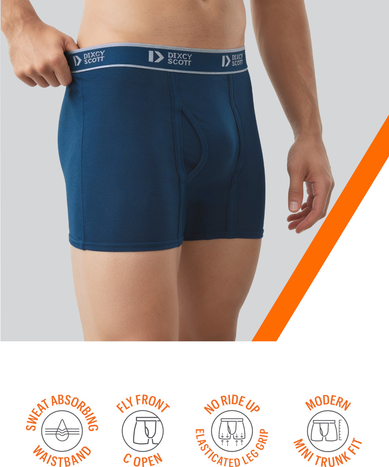 Image of Dixcy Scott Originals Men Swish 100% Combed Cotton - Breathable | C-Open | No Ride up Long Trunk Brief
