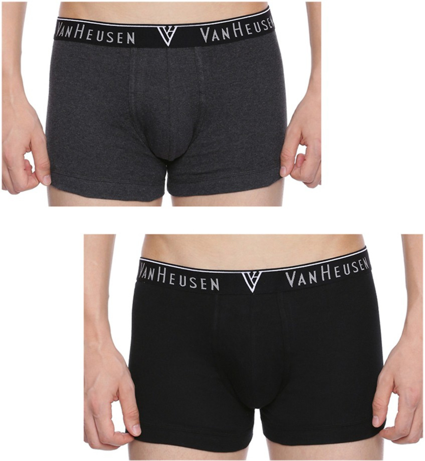 Image of VAN HEUSEN Men Men Black Pack of 2 Solid Antibacterial Colour Fresh Trunks Brief