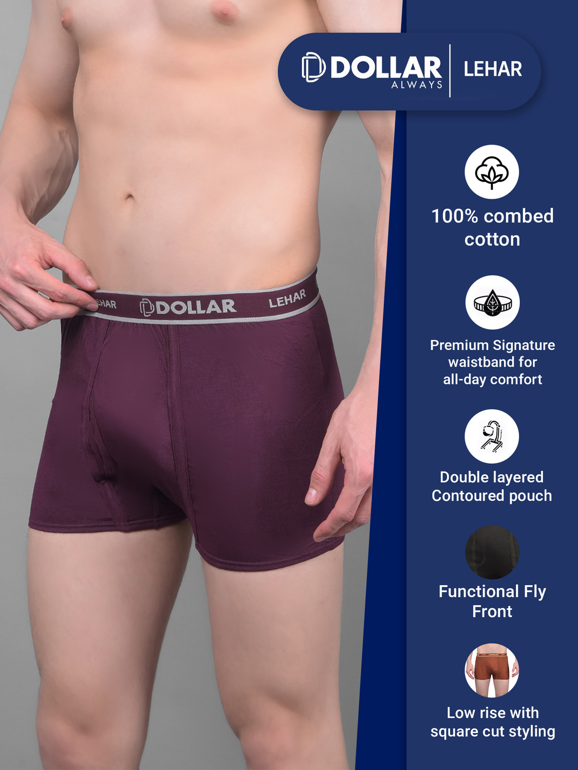 Image of Dollar Men Dollar Lehar Mens Combed Cotton Trunk - Pack of 10 - Actual Colour May Vary Brief