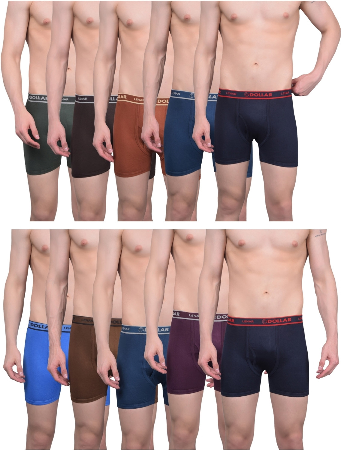 Image of Dollar Men Dollar Lehar Mens Combed Cotton Trunk - Pack of 10 - Actual Colour May Vary Brief