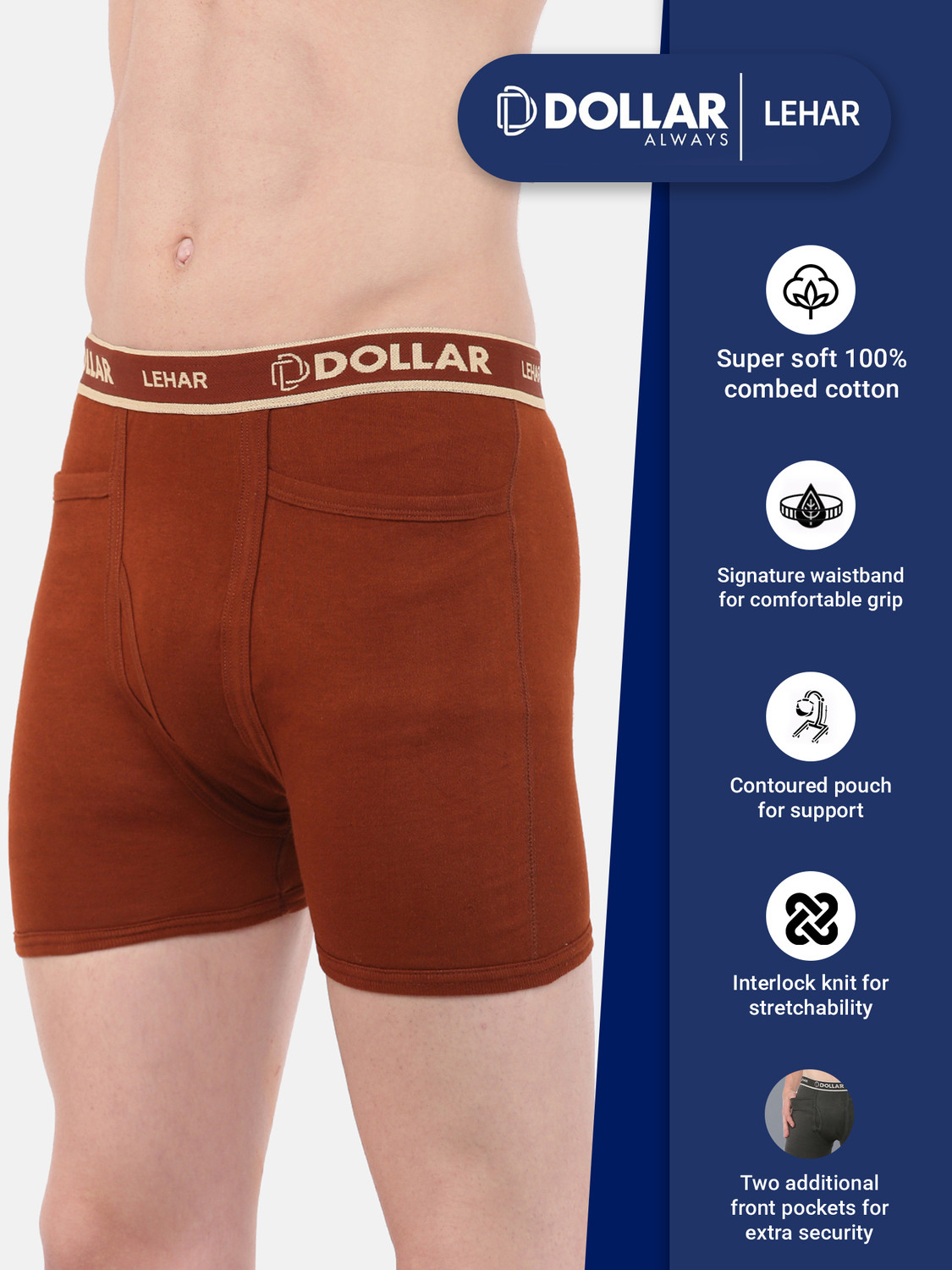 Image of Dollar Men Dollar Lehar Mens Combed Cotton Trunk - Pack of 7 - Actual Colour May Vary Brief