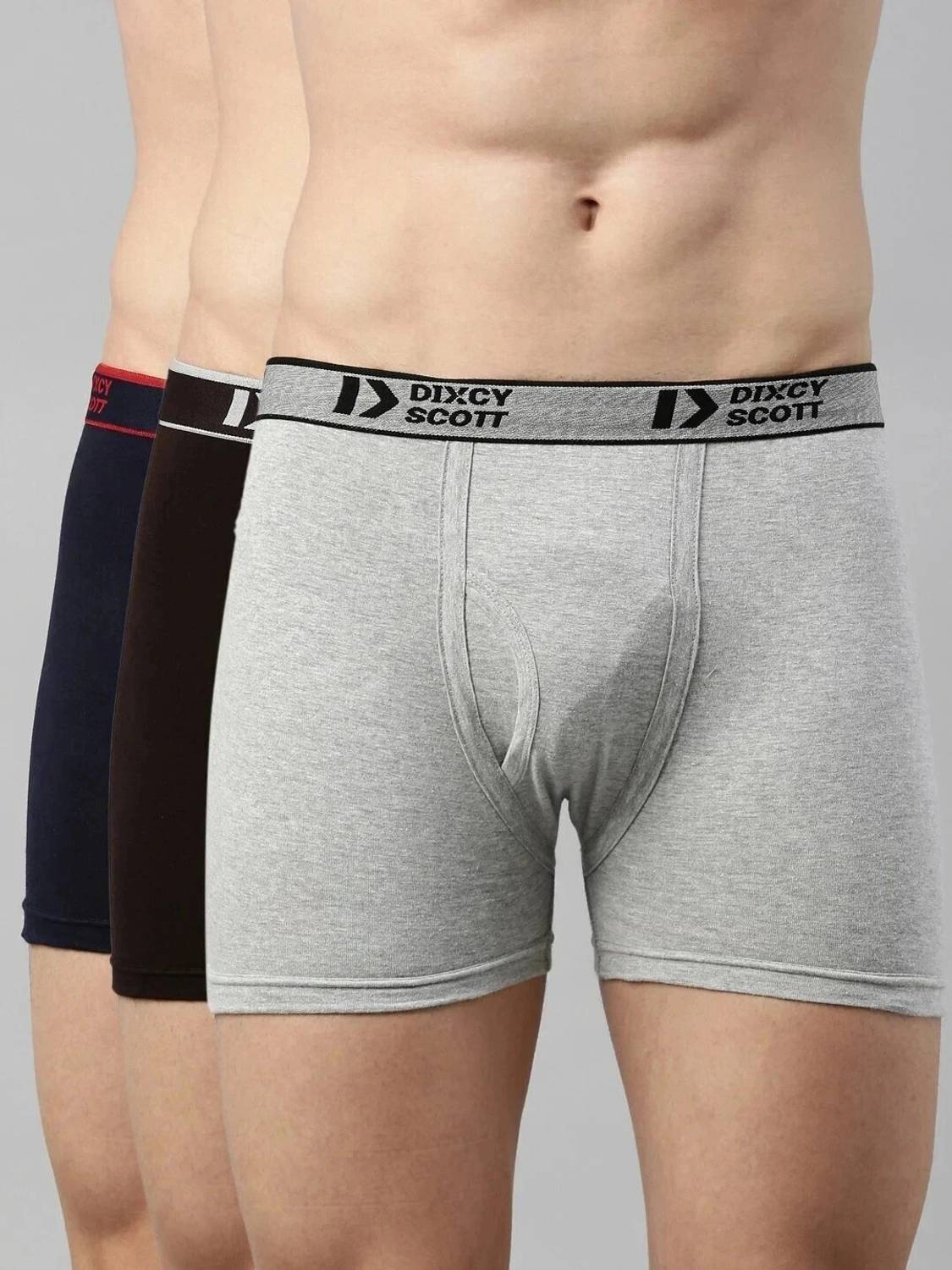 DIXCY SCOTT Pack of 3 100% Combed Cotton Long Solid Men Trunk