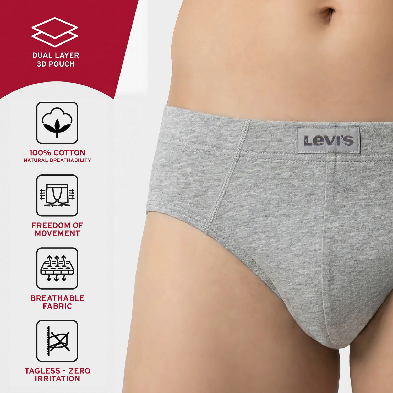 Image of LEVI'S Men 011 100% Cotton Solid Low-Rise Brief