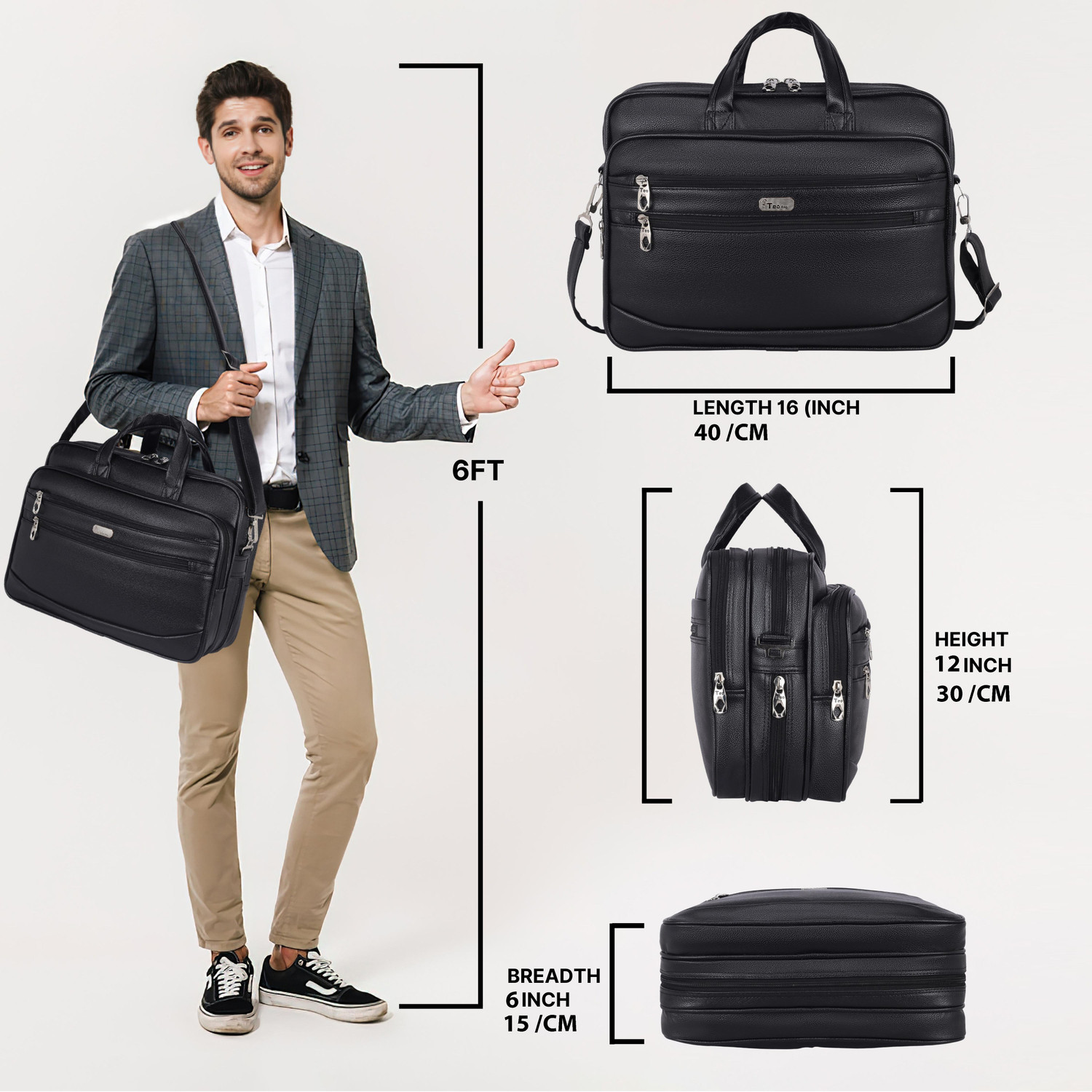 Image of Teo Men & Women Black Messenger Office Laptop Bag T-906 Messenger Bag