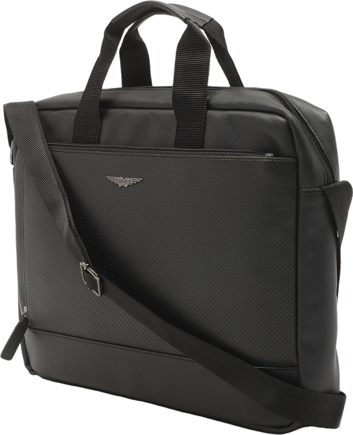Image of Police Black Vegan Leather Tember 14 inch Laptop Briefcase Bag For Men|Laptop Compartment Medium Briefcase - For Men