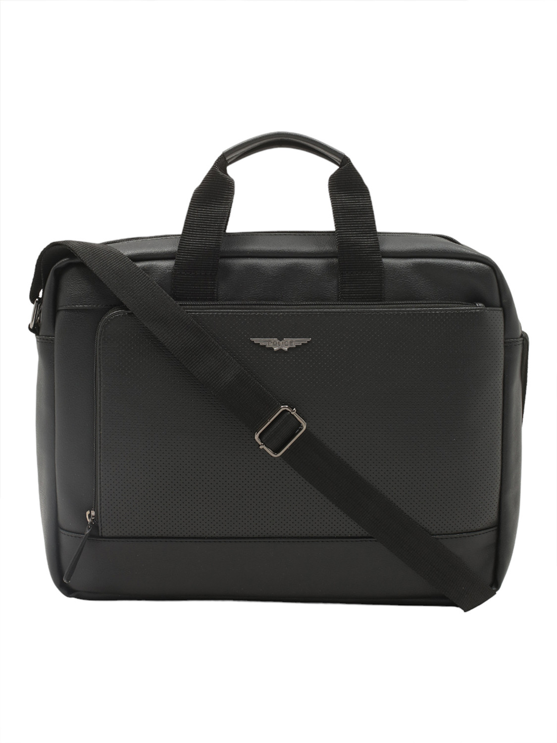 Image of Police Black Vegan Leather Tember 14 inch Laptop Briefcase Bag For Men|Laptop Compartment Medium Briefcase - For Men