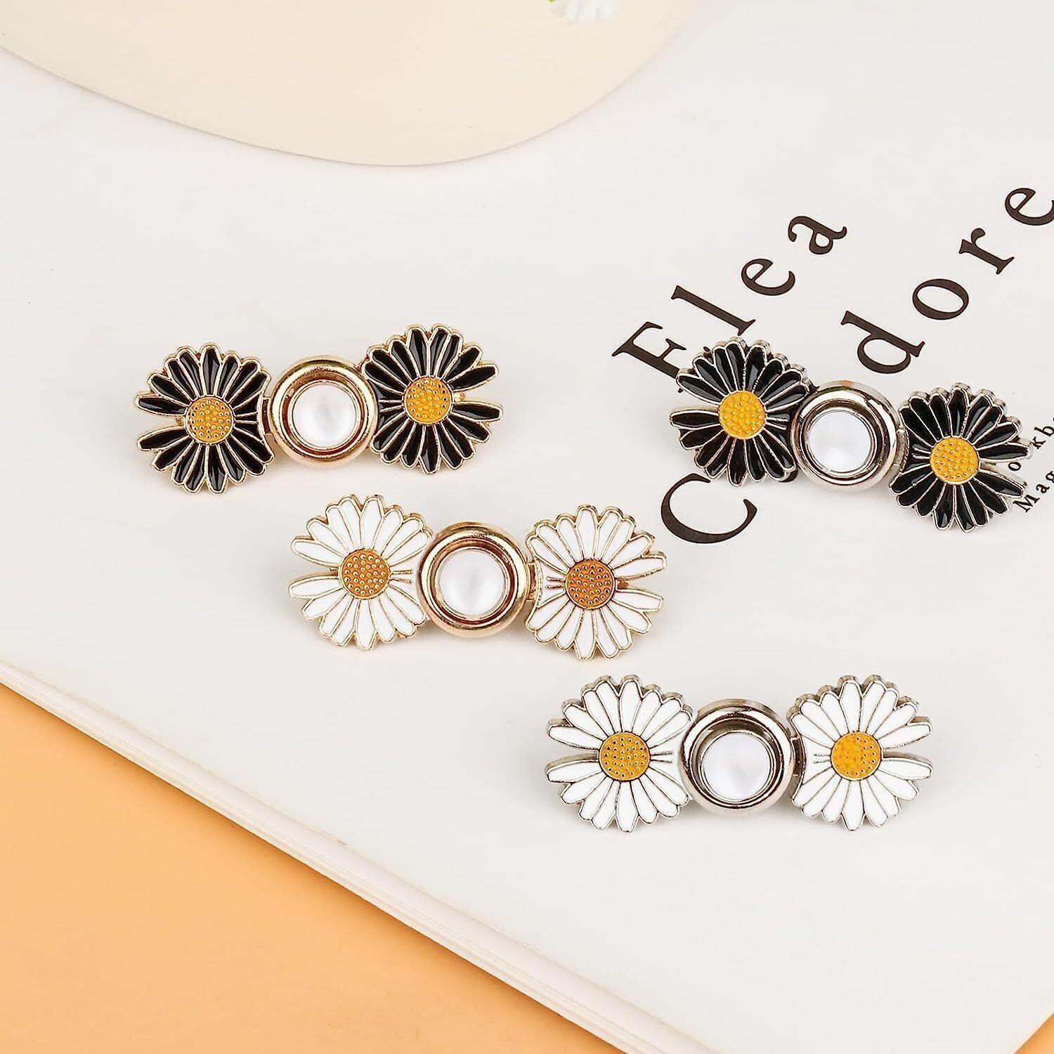 Image of CUZWAVE Adjustable Waist Buckle for Pants,Double flower waist pins Pack Of 2 Brooch