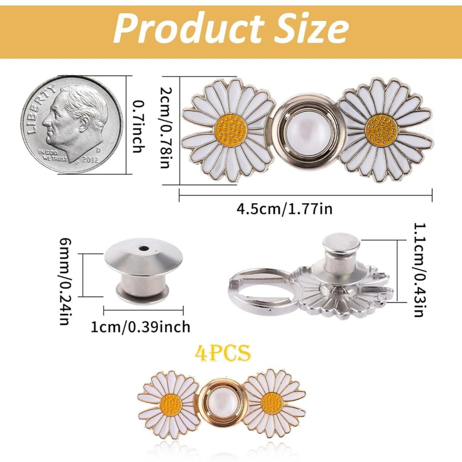 Image of CUZWAVE Adjustable Waist Buckle for Pants,Double flower waist pins Pack Of 2 Brooch