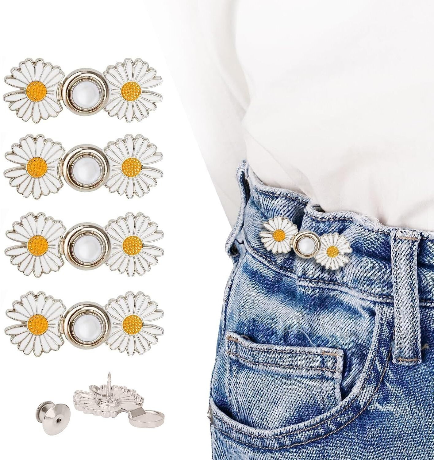 Image of CUZWAVE Adjustable Waist Buckle for Pants,Double flower waist pins Pack Of 2 Brooch