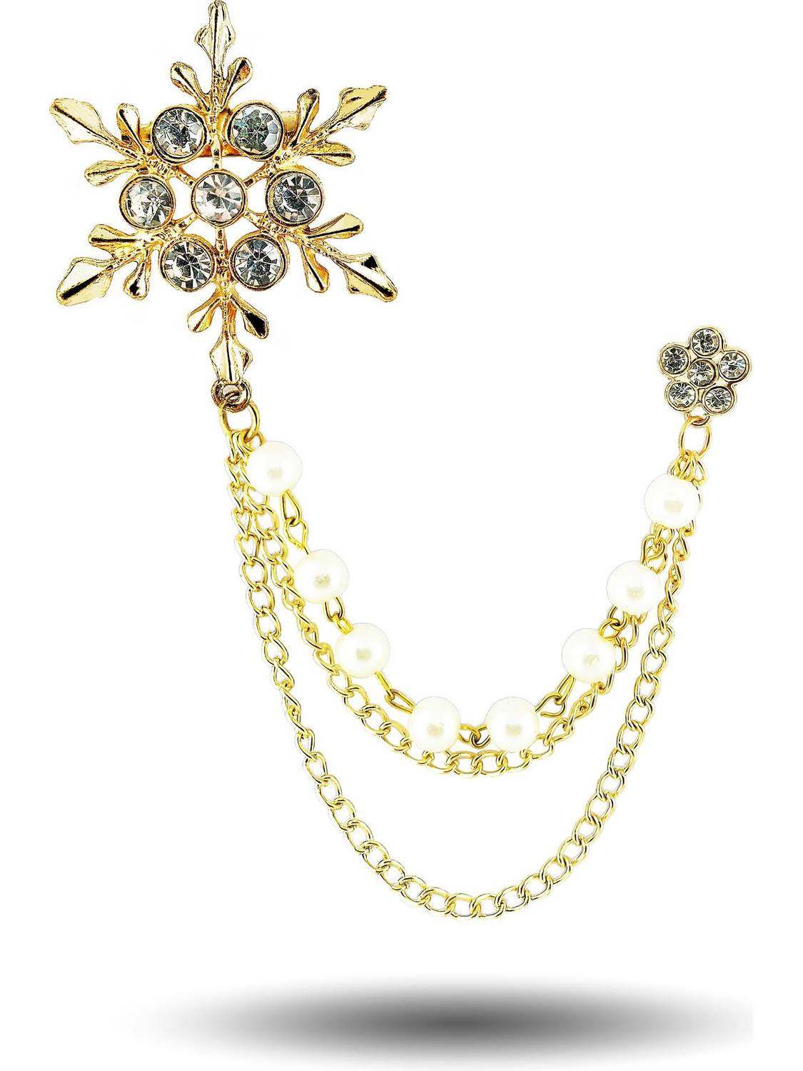 Aarohi Jewells Rose Gold Plated Stone Studded Snoain Brooch Pin for Men w Flake Pearl Ch Brooch
