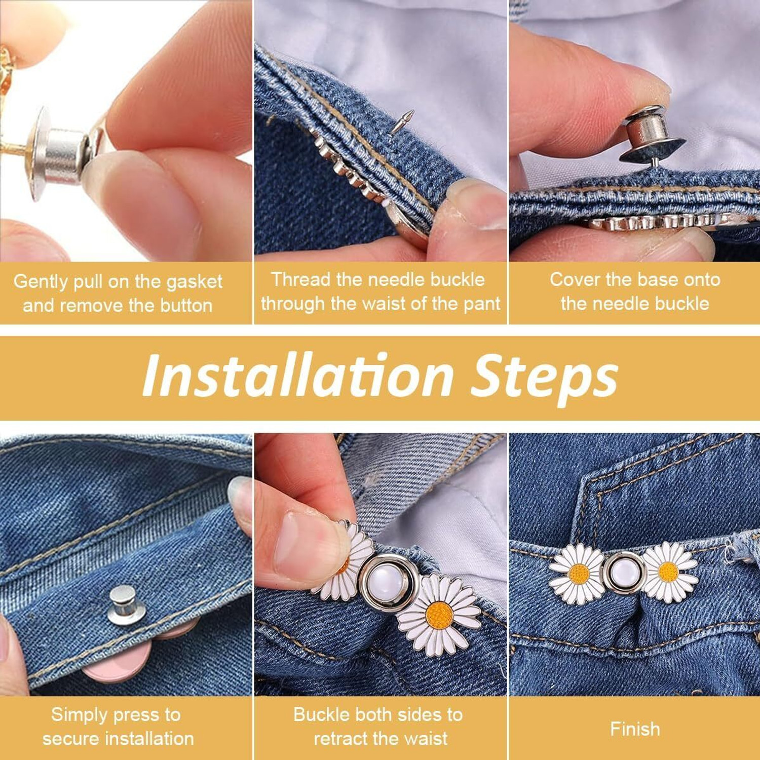Image of CUZWAVE Adjustable Waist Buckle for Pants,Double flower waist pins Pack Of 2 Brooch