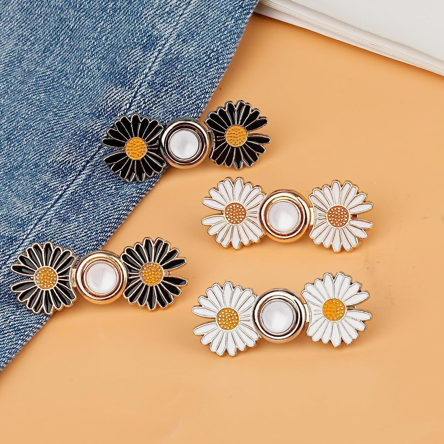 Image of CUZWAVE Adjustable Waist Buckle for Pants,Double flower waist pins Pack Of 2 Brooch
