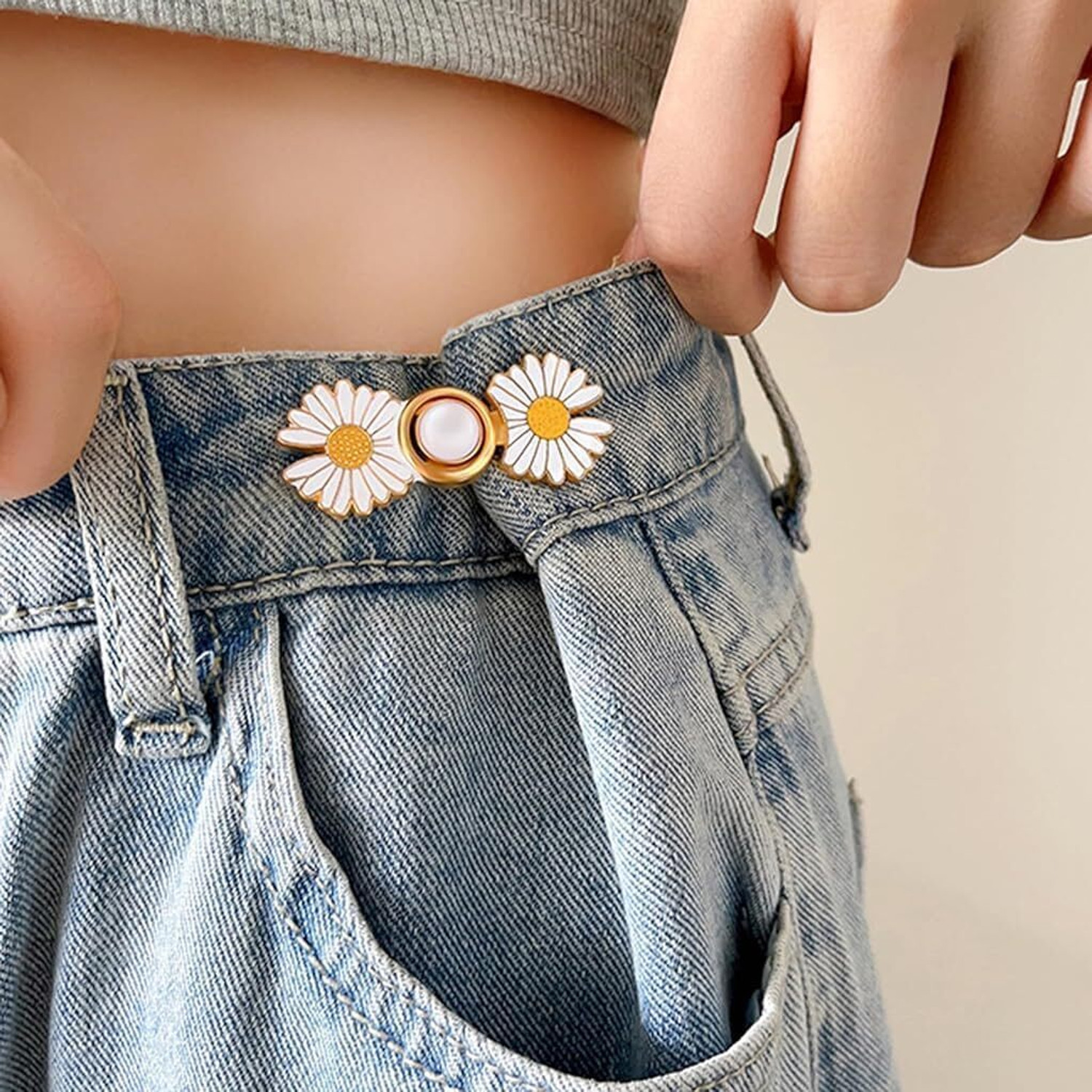 Image of CUZWAVE Adjustable Waist Buckle for Pants,Double flower waist pins Pack Of 2 Brooch