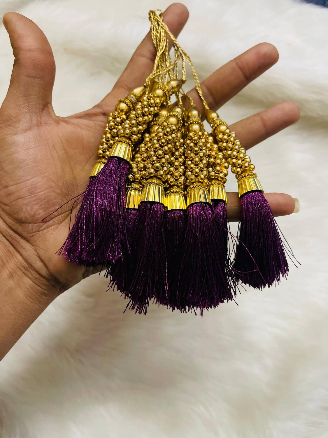 ARTHAVI ENTERPRISES Purple Beaded Tassel Latkan for Saree, Lehenga, Blouse & Curtains (Pack of 6) Brooch
