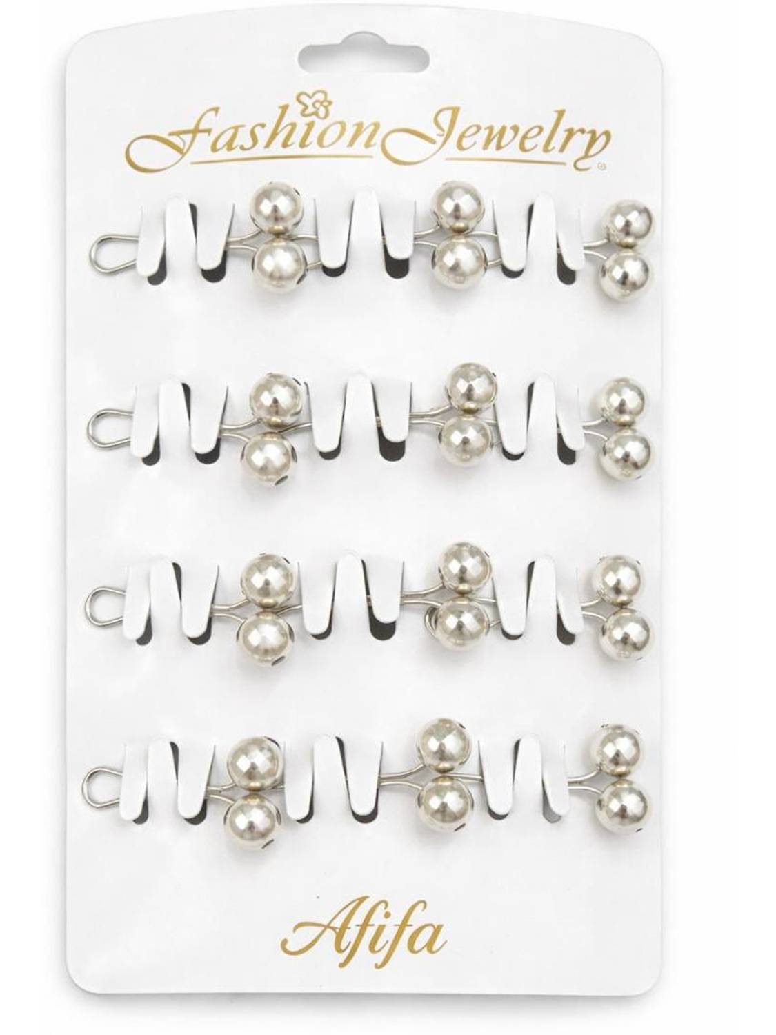 afifa Silver U-Shaped Pearl Hijab Pins for Women & Girls Scarf Brooch Set Brooch