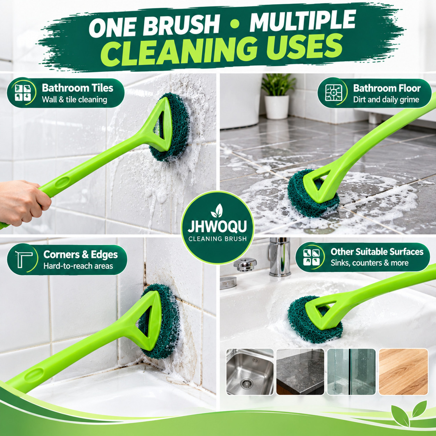Image of JHWOQU Bathroom Brush scrubber for superior tile cleaning Microfibre Wet and Dry Brush