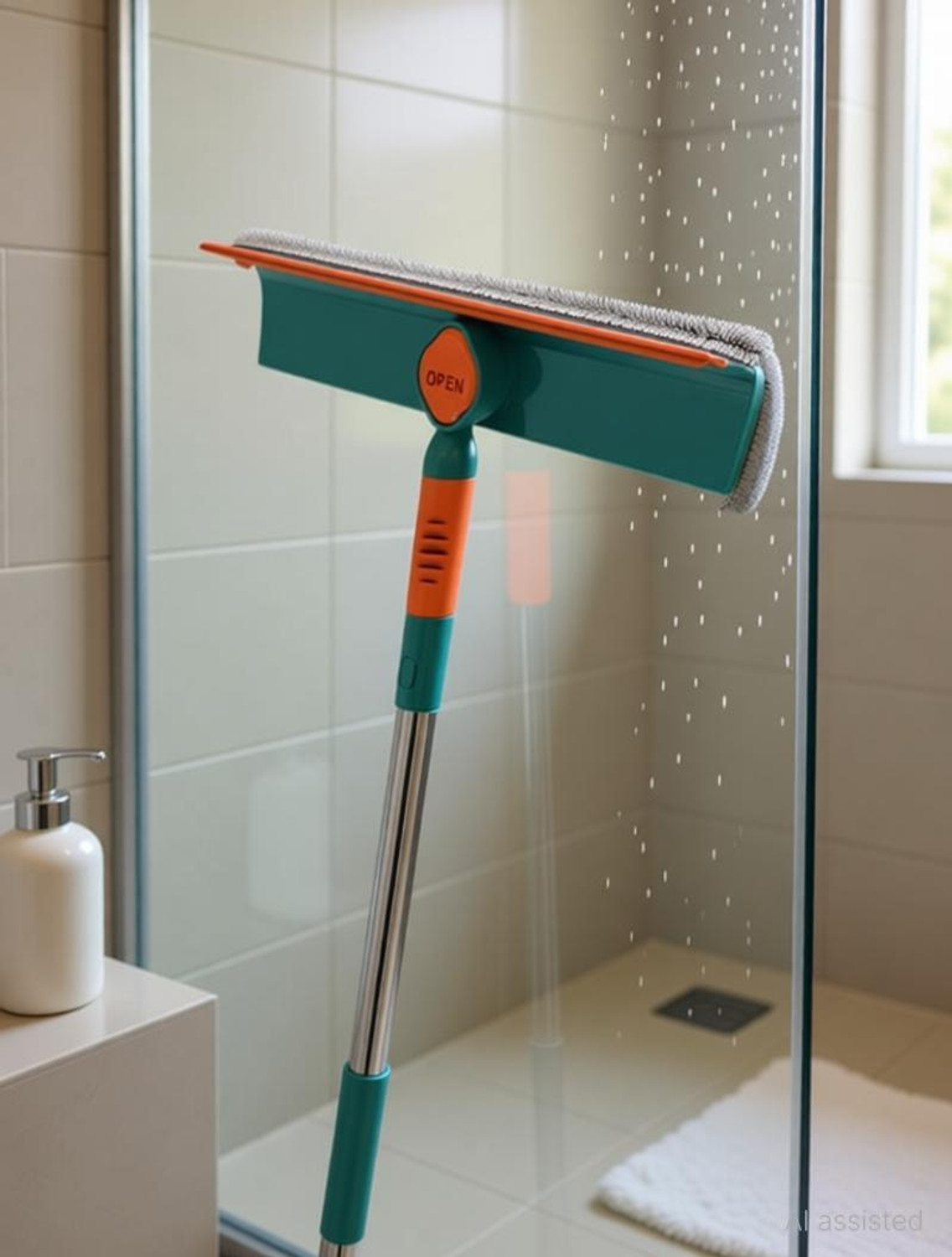 Image of QERINKLE Window Cleaner with Bendable Head for Indoor Outdoor High Windows Cleaning Microfibre Wet and Dry Brush (Green)