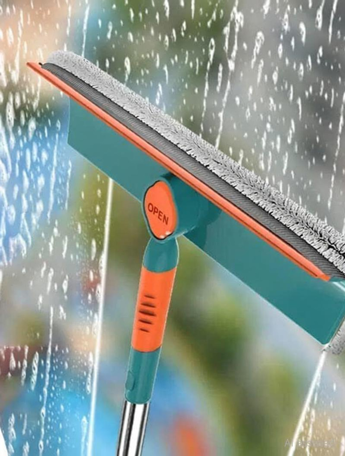 Image of QERINKLE Window Cleaner with Bendable Head for Indoor Outdoor High Windows Cleaning Microfibre Wet and Dry Brush (Green)