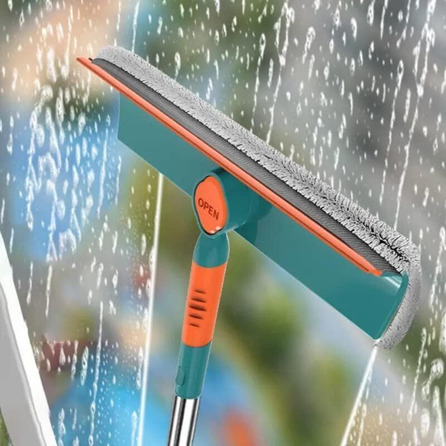 Image of QERINKLE Window Cleaner with Bendable Head for Indoor Outdoor High Windows Cleaning Microfibre Wet and Dry Brush (Green)