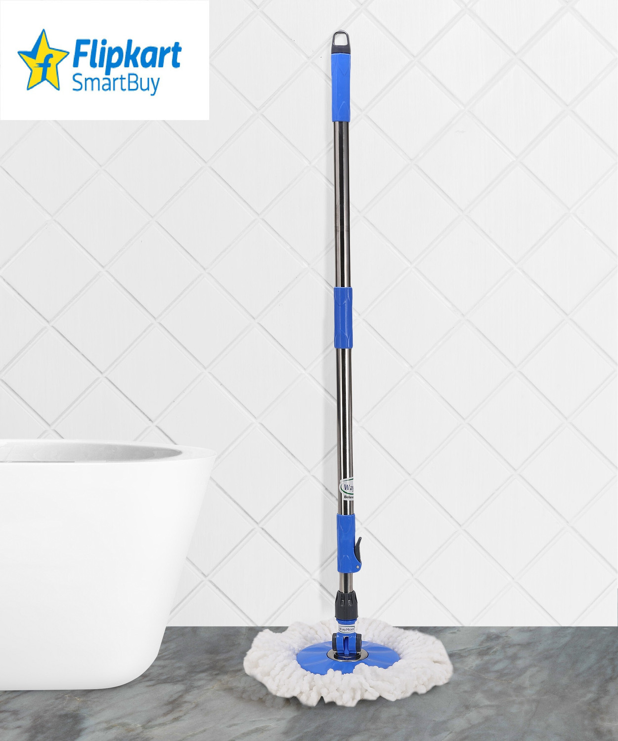 Image of Flipkart SmartBuy Mop Rod Stick Stainless Steel with 1 Refill 360 Rotating Pole Microfibre Wet Brush