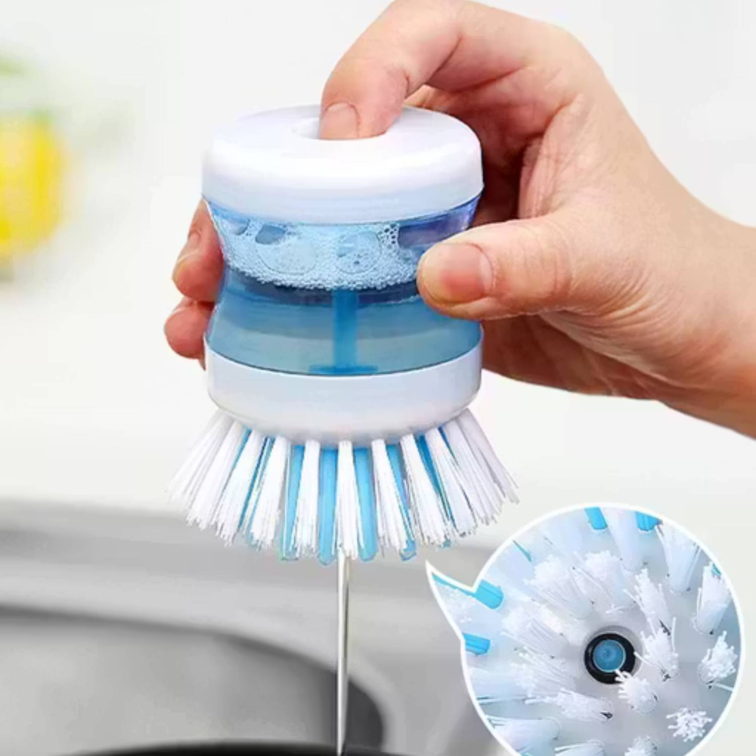 AARADHYAM Self-Dispensing Plastic Dish and Washbasin Cleaning Brush Liquid Soap Dispenser Plastic Dry Brush