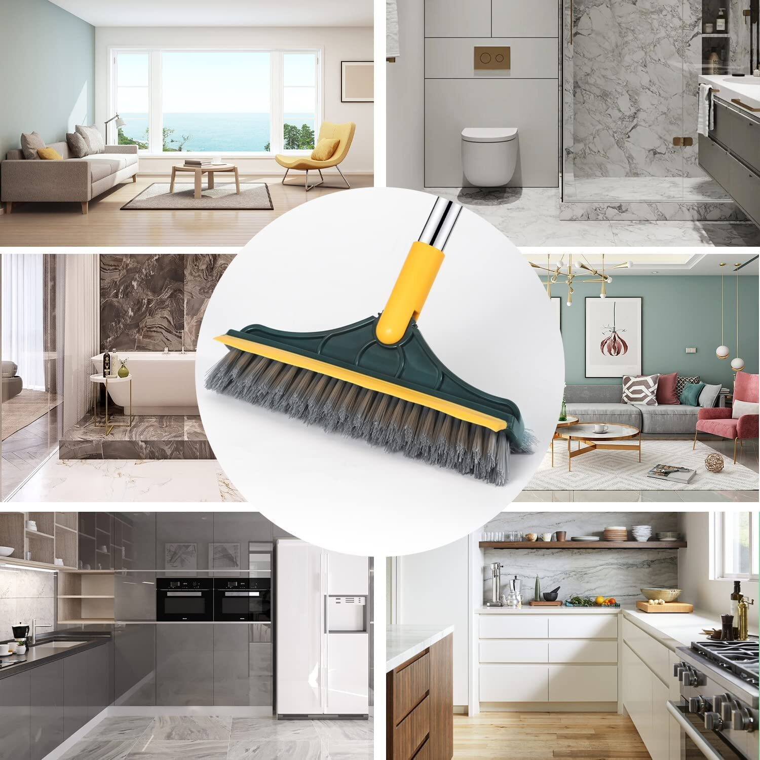 Image of Deoxys 3 in 1 Cleaning Scrub Brush Multifunction Grout Brush Scrape with Long Handle Polyester Wet and Dry Brush